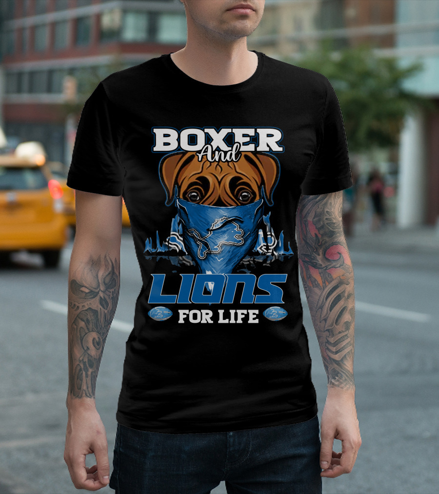 Boxer And Lions For Life DETROIT LIONS T-Shirt