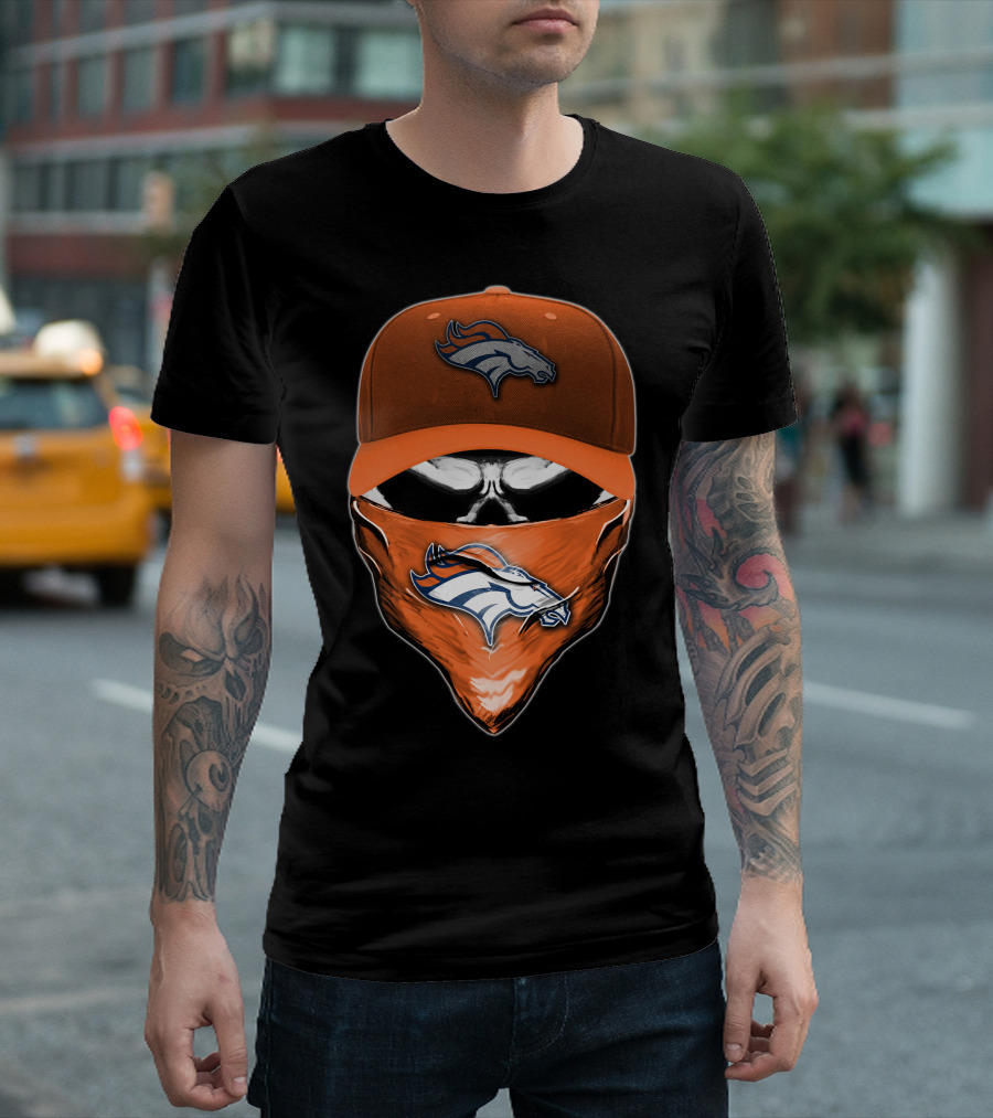 Denver Broncos Skull Cap And Bandana NFL Fan Gear T-Shirt