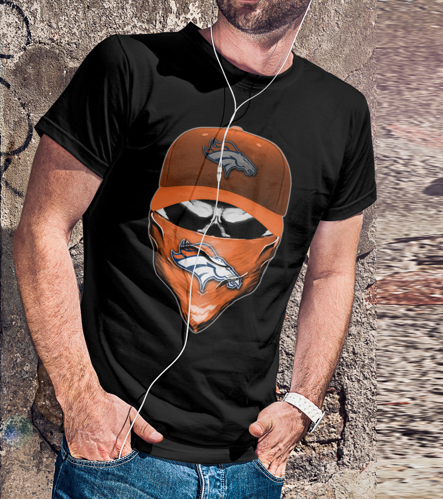 Denver Broncos Skull Cap And Bandana NFL Fan Gear T-Shirt