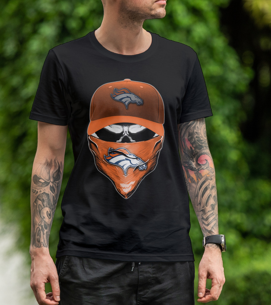 Denver Broncos Skull Cap And Bandana NFL Fan Gear T-Shirt