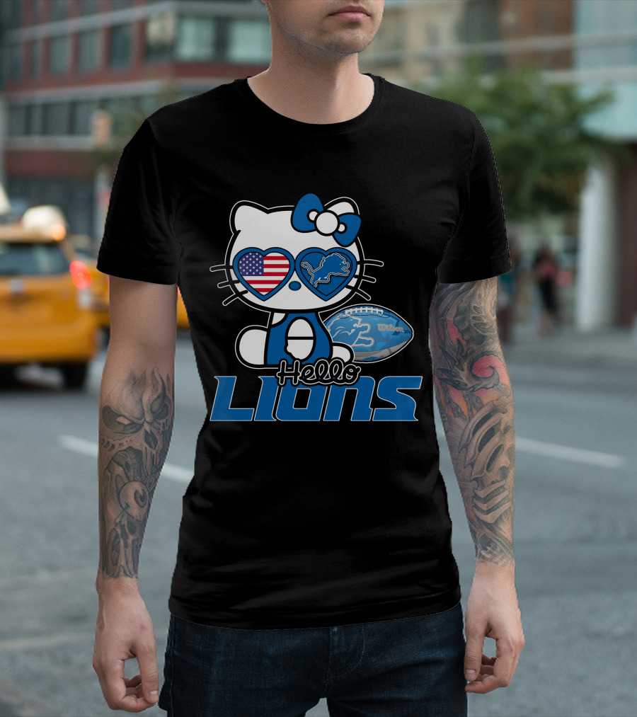 Hellokitty Detroit Lions American Flag Wilson Football T-Shirt