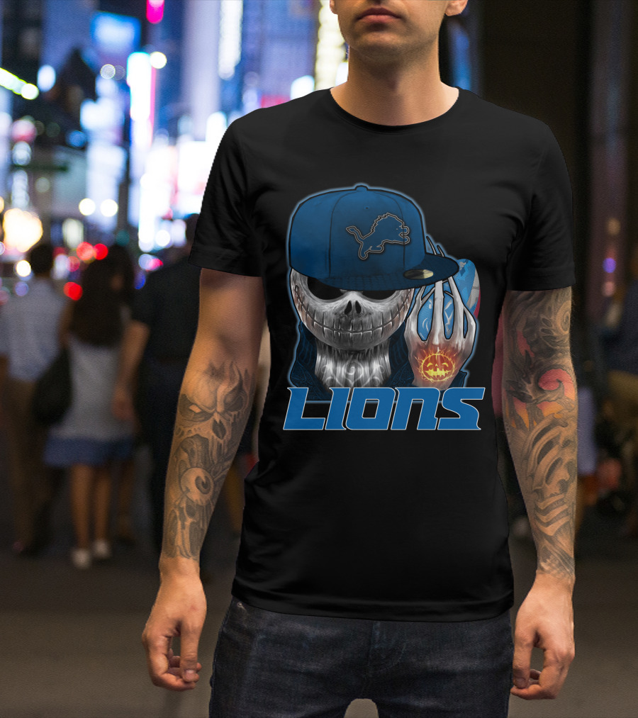 Jackskull Detroit Lions Halloween Football Fan Skull Cap T-Shirt