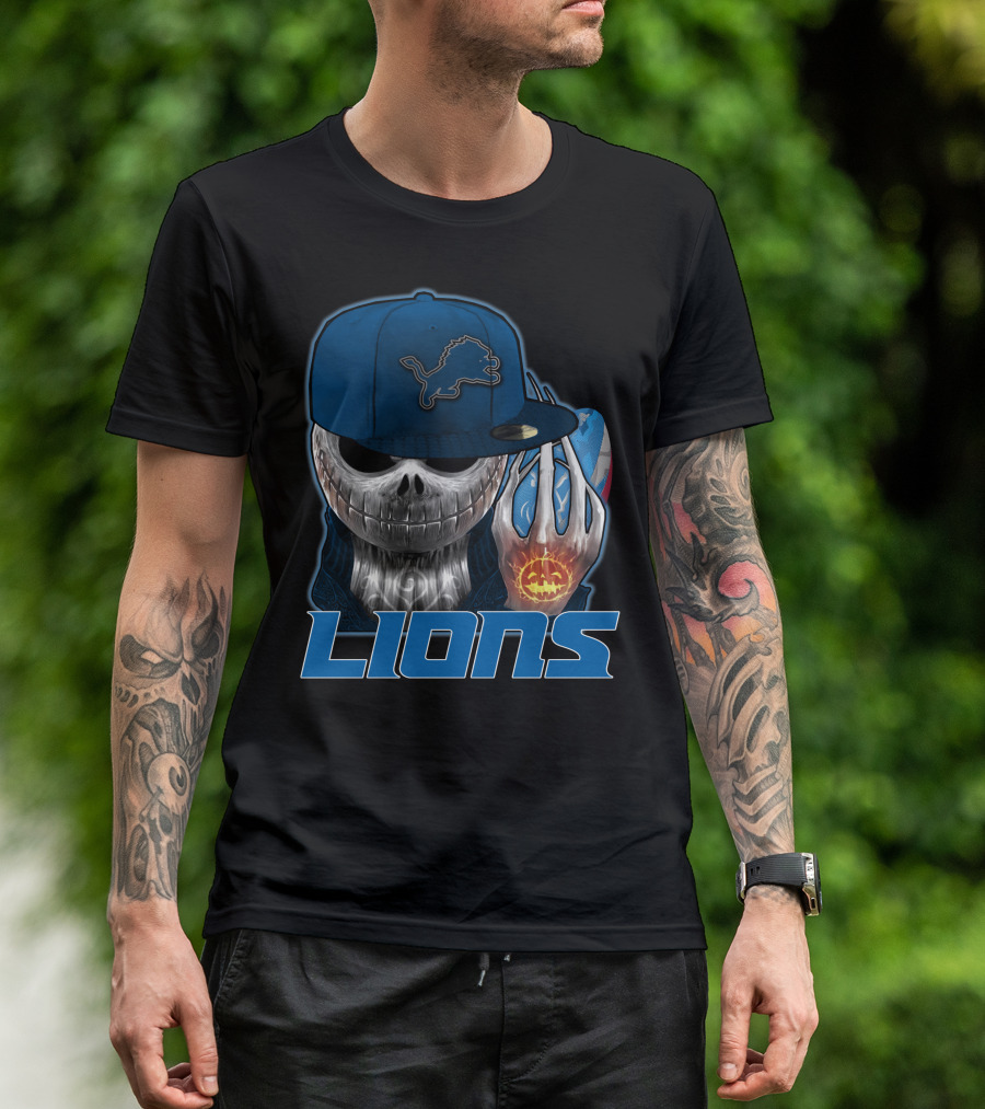 Jackskull Detroit Lions Halloween Football Fan Skull Cap T-Shirt