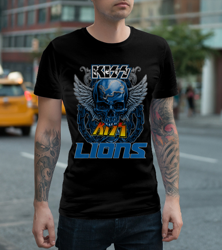 Kiss Skull Wings Detroit Lions T-Shirt
