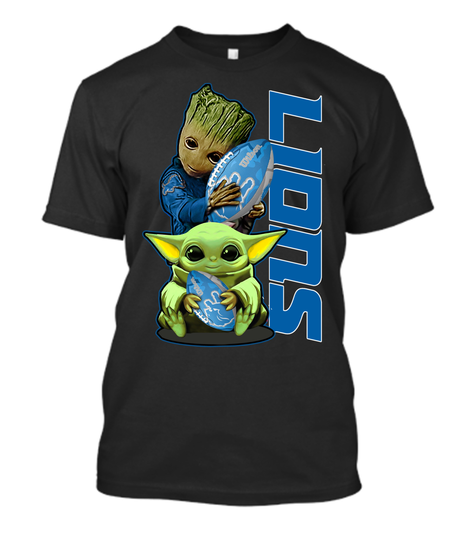 Grzd DETROIT LIONS Baby Groot And Baby Yoda With Football T-Shirt