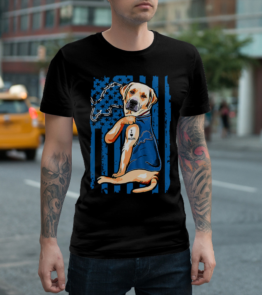 Labrador Retriever I Love Mom Detroit Lions Football Fan T-Shirt