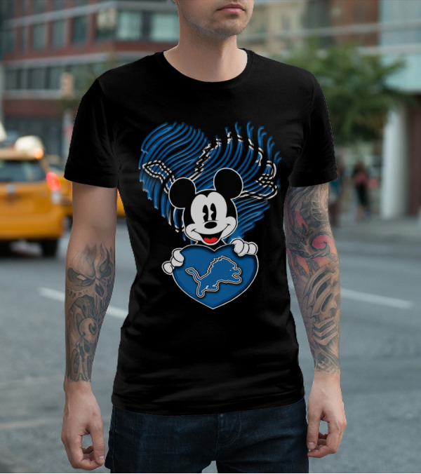 Mickey Mouse Heart Detroit Lions Fan T-Shirt