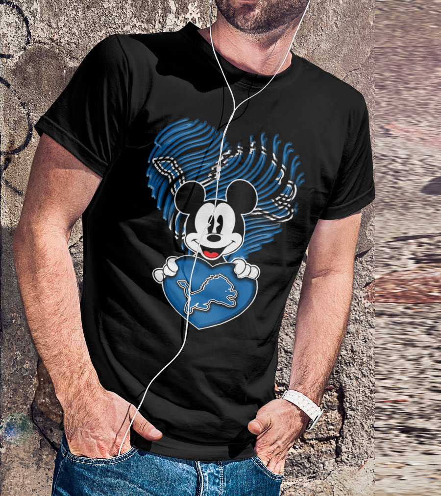Mickey Mouse Heart Detroit Lions Fan T-Shirt