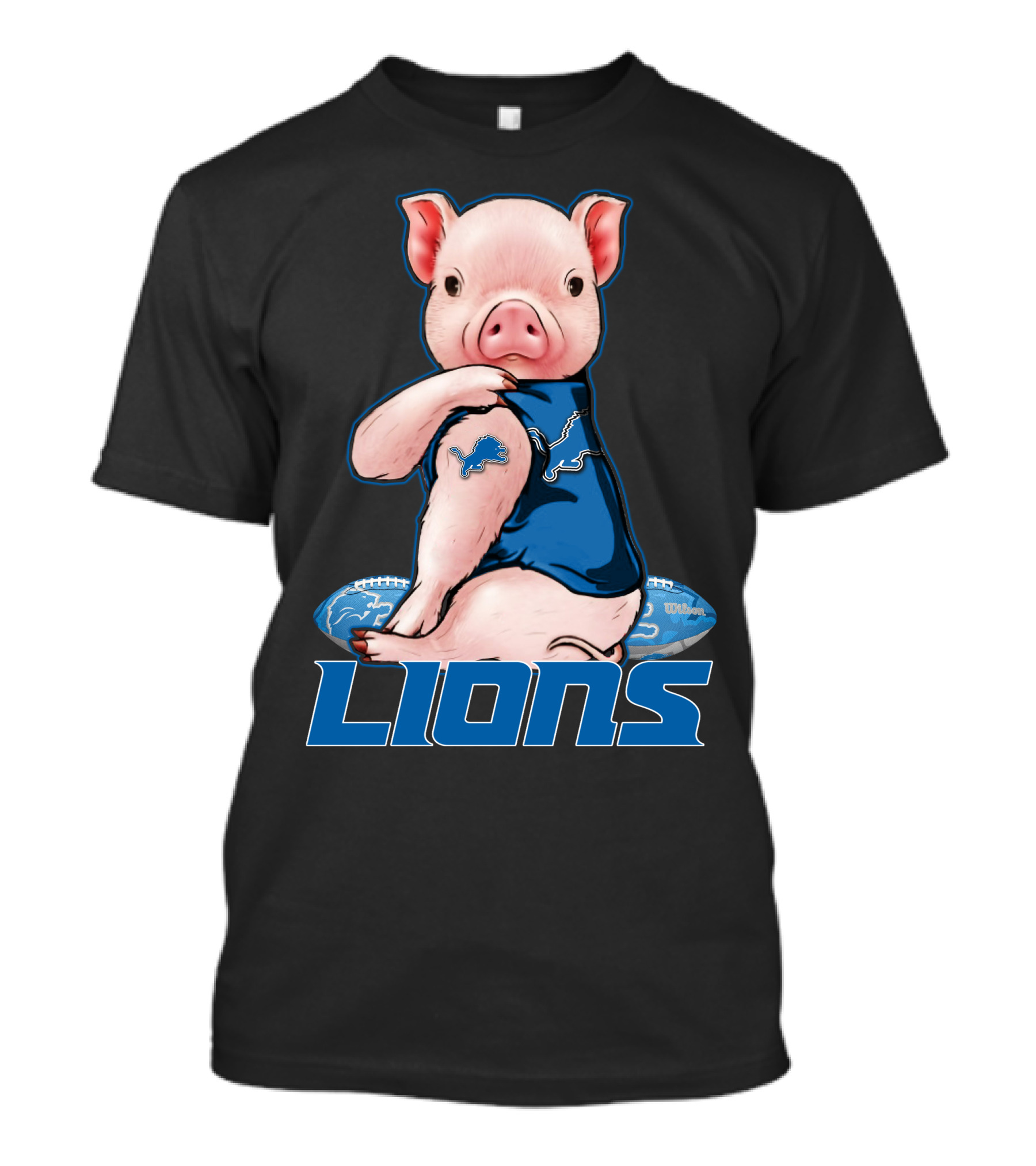 Detroit Lions Pig In Blue T-Shirt