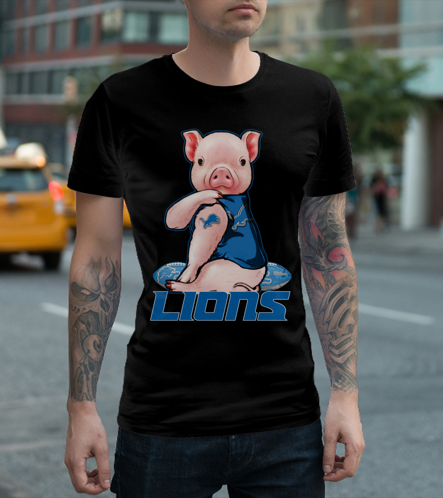Detroit Lions Pig in Blue T-Shirt