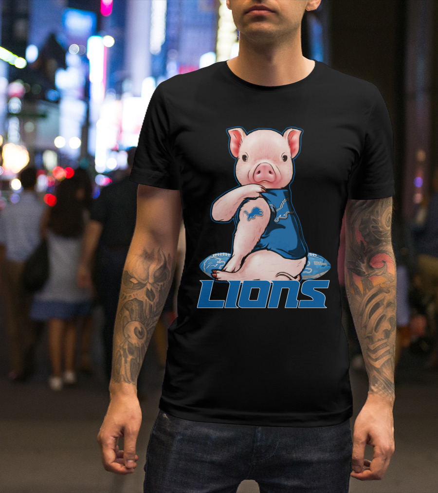 Detroit Lions Pig In Blue T-Shirt