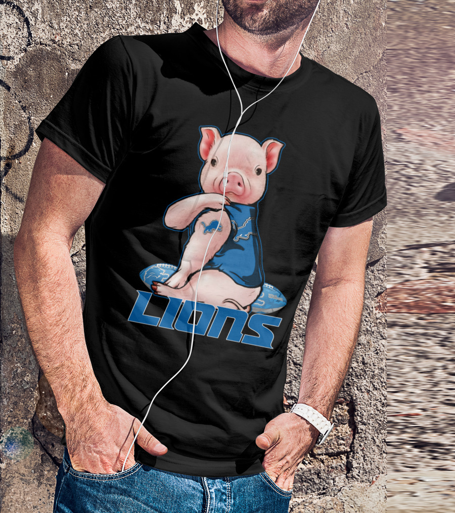Detroit Lions Pig In Blue T-Shirt