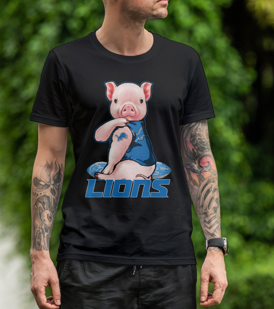 Detroit Lions Pig In Blue T-Shirt