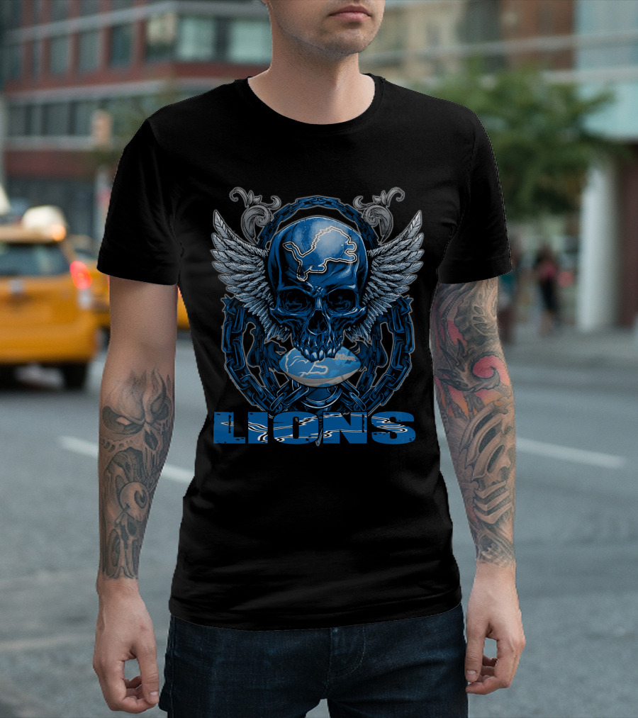 Skullfb Detroit Lions Winged Skull Helmet T-Shirt