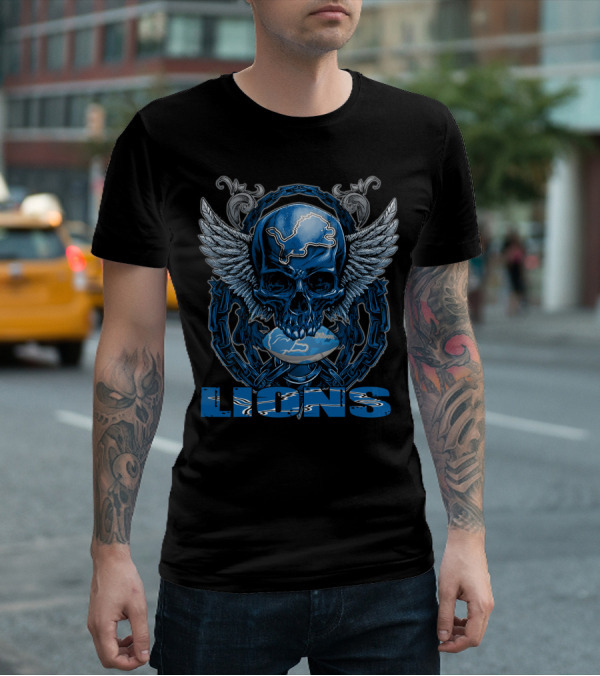 Skullfb Detroit Lions Winged Skull Helmet T-Shirt
