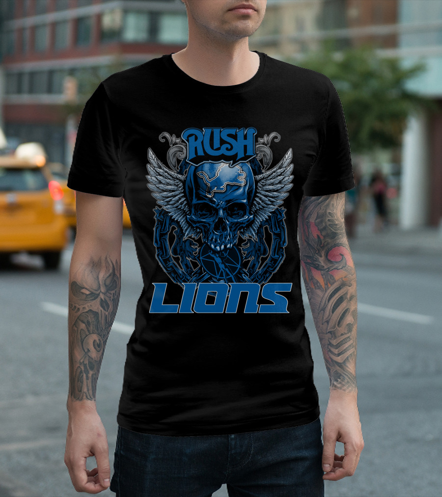 RUSH DETROIT LIONS Skull Winged Chain T-Shirt