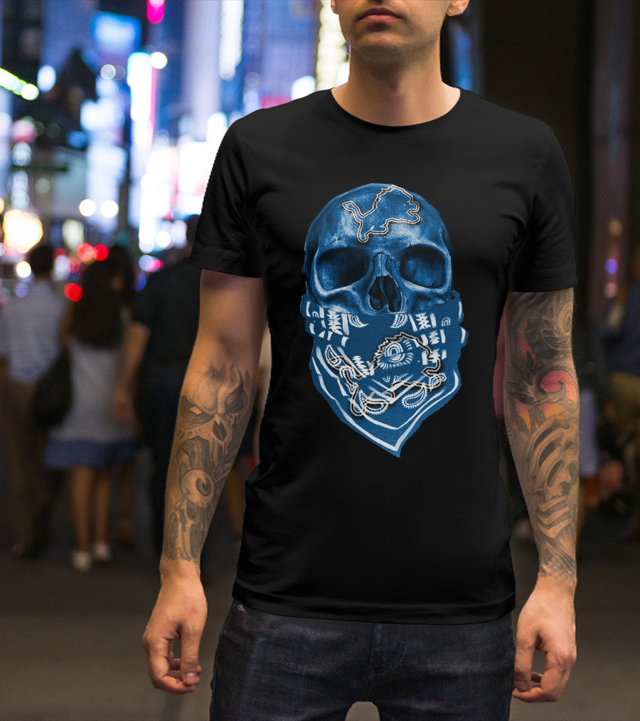Skull Detroit Lions Bandana Fan T-Shirt