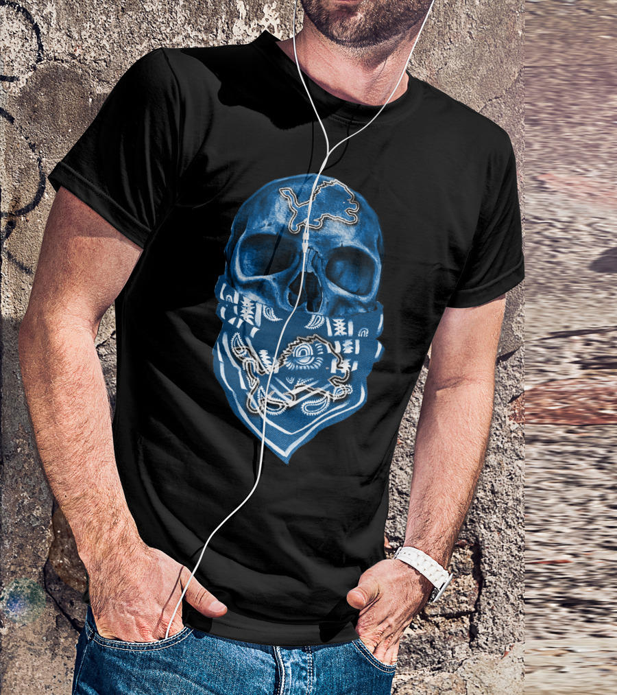 Skull Detroit Lions Bandana Fan T-Shirt