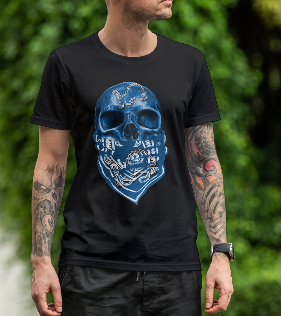 Skull Detroit Lions Bandana Fan T-Shirt