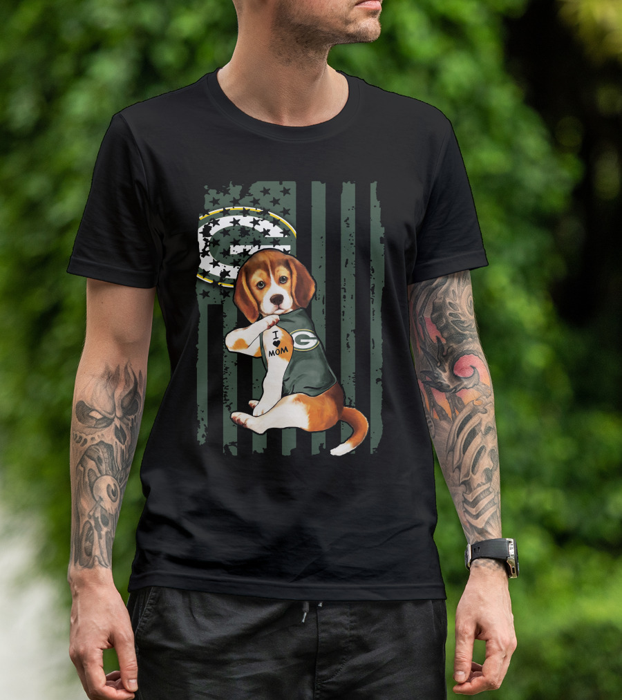 Beagle I Love Mom Green Bay Packers Fan T-Shirt