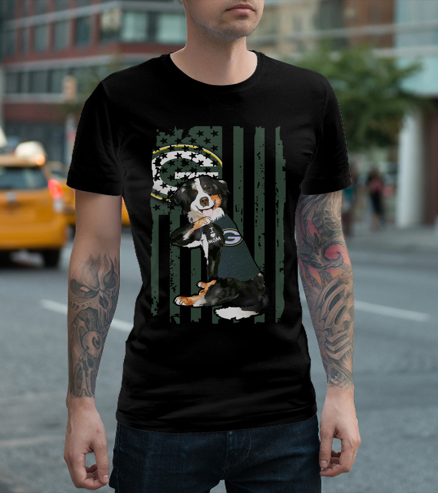 Border Collie I Love Mom Green Bay Packers Fan T-Shirt