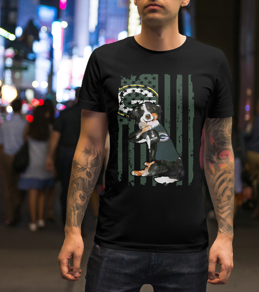 Border Collie I Love Mom Green Bay Packers Fan T-Shirt