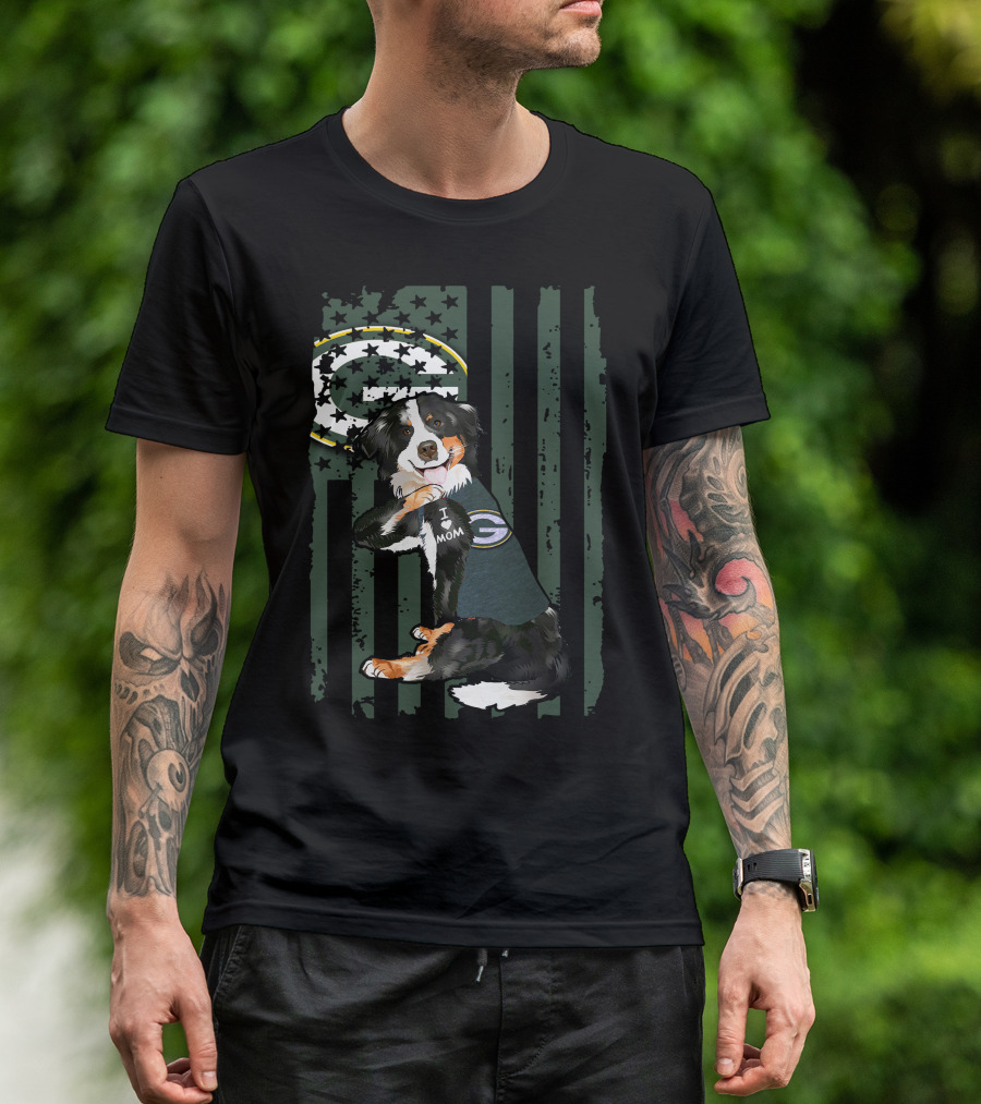 Border Collie I Love Mom Green Bay Packers Fan T-Shirt