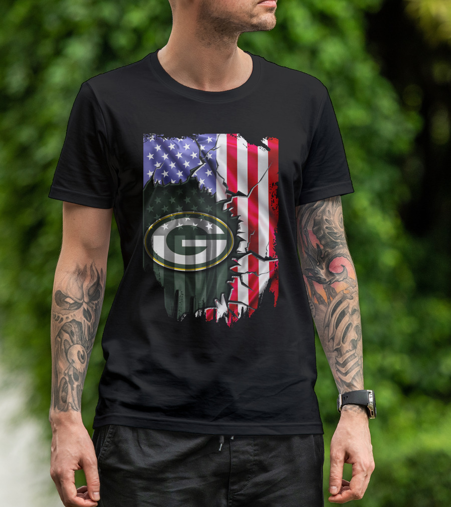 American Flag Green Bay Packers Logo Fusion T-Shirt
