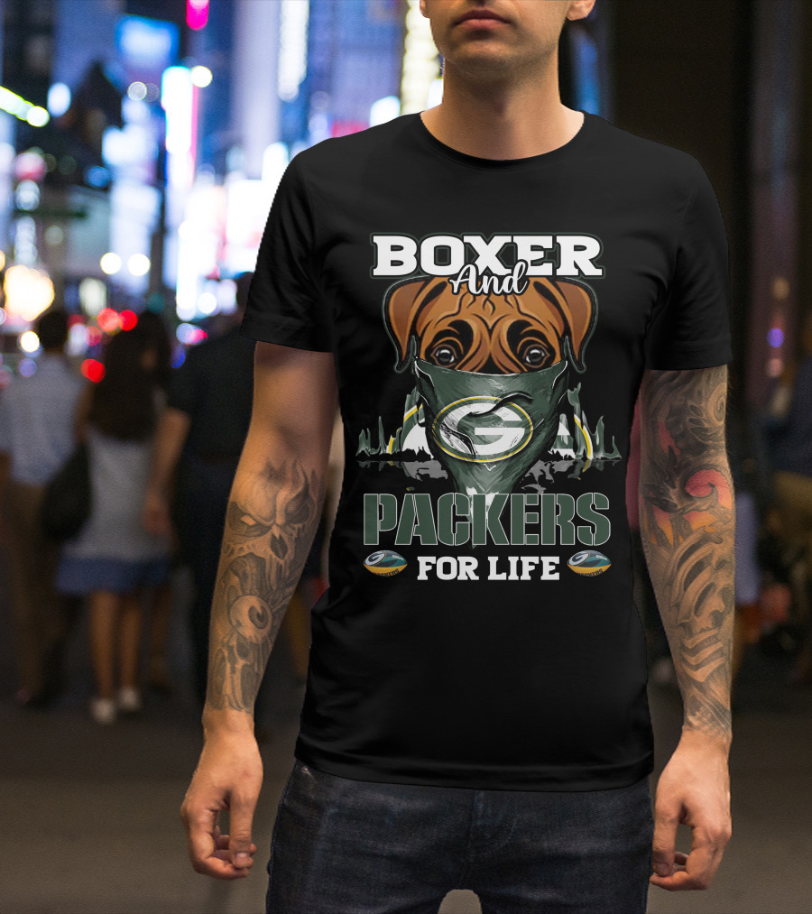 Boxer And Packers For Life Green Bay Packers T-Shirt