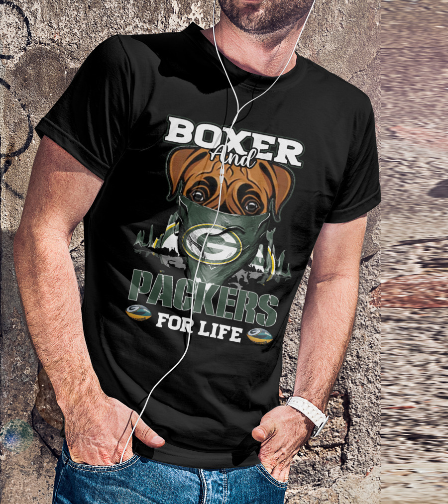 Boxer And Packers For Life Green Bay Packers T-Shirt