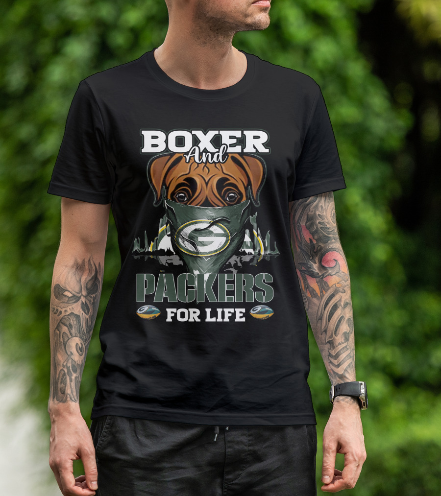 Boxer And Packers For Life Green Bay Packers T-Shirt