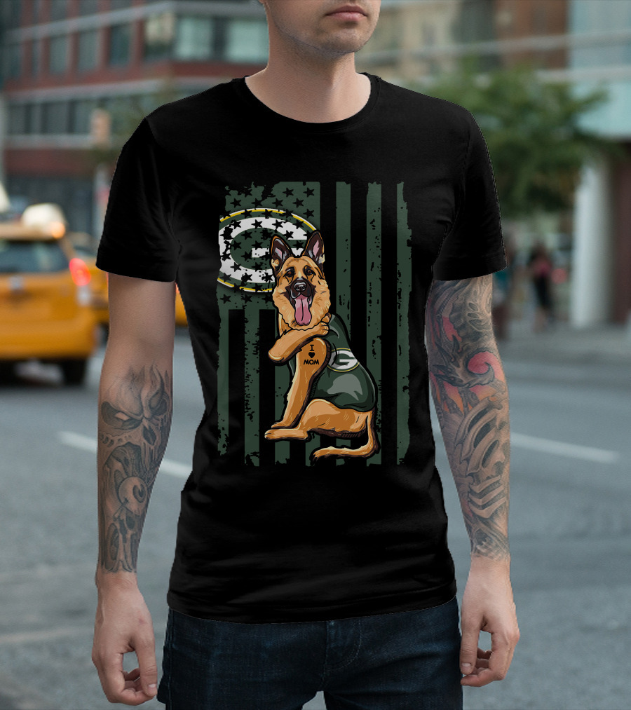 German Shepherd Green Bay Packers G Logo I Love Mom T-Shirt