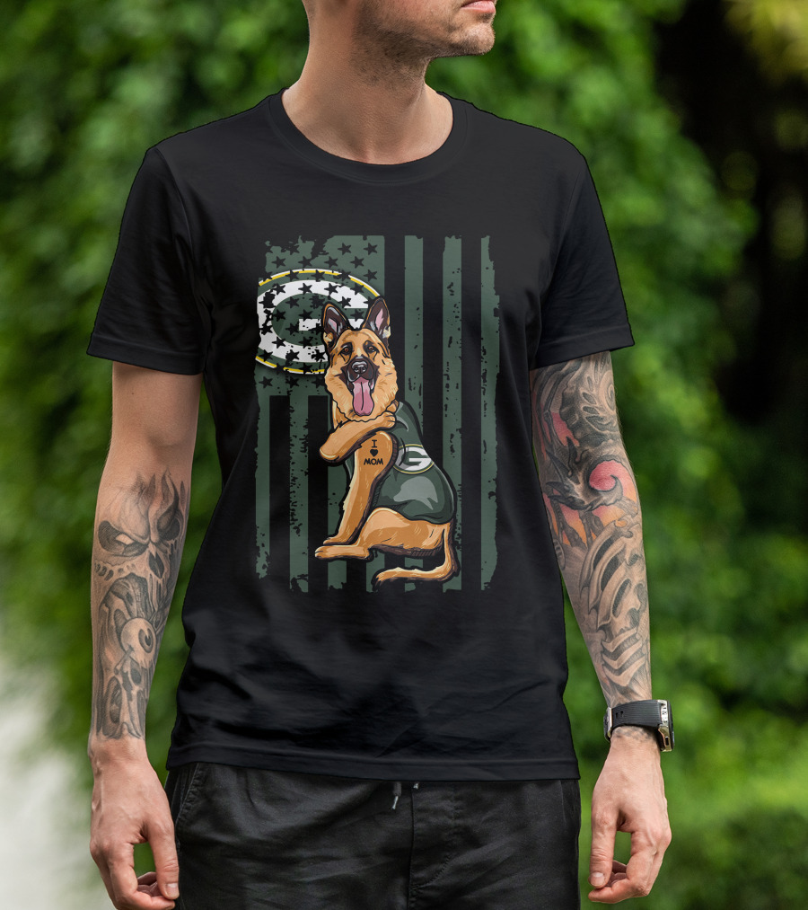 German Shepherd Green Bay Packers G Logo I Love Mom T-Shirt