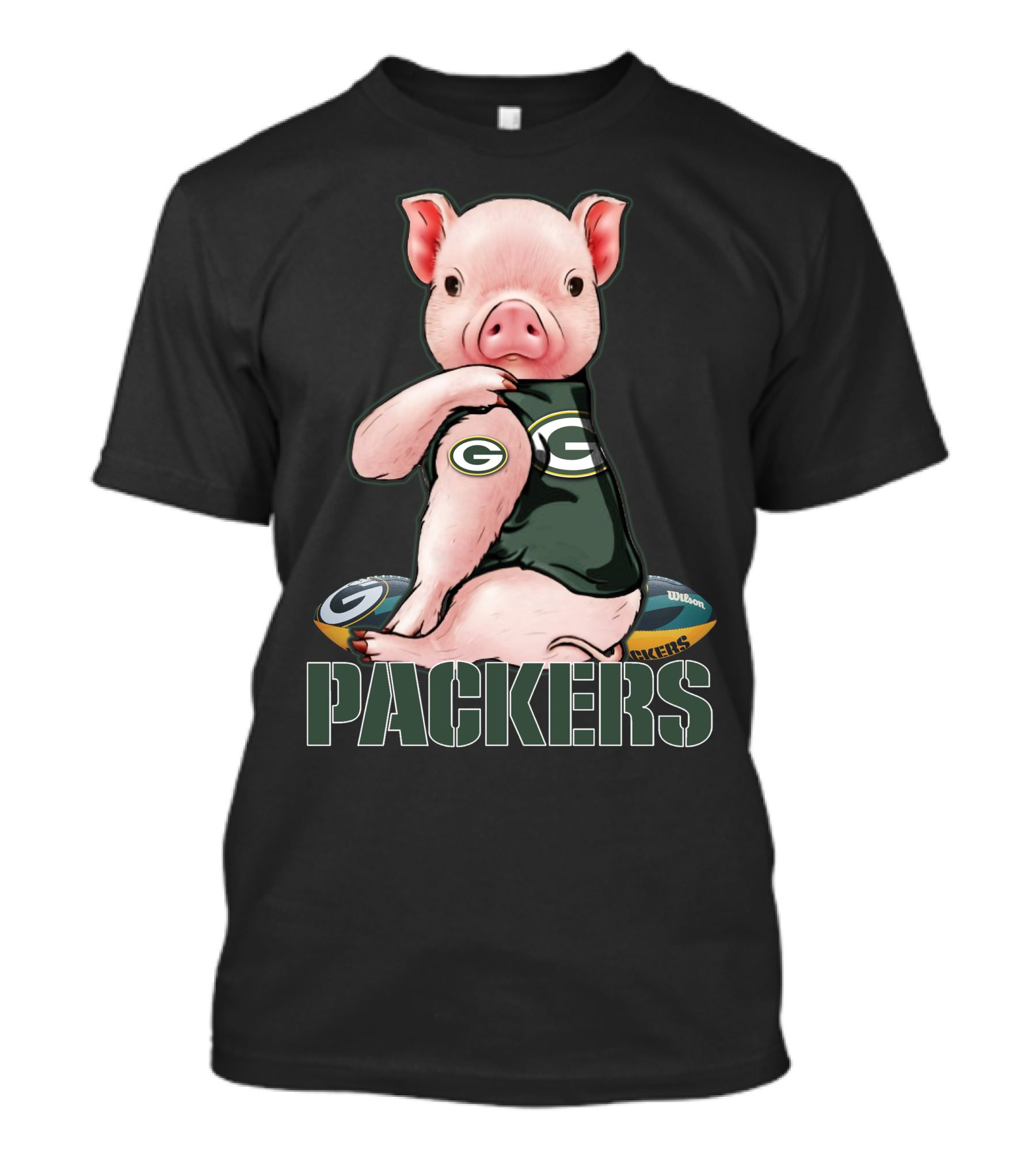 Cute Pig Wearing Green Bay Packers Jersey With Footballs T-Shirt