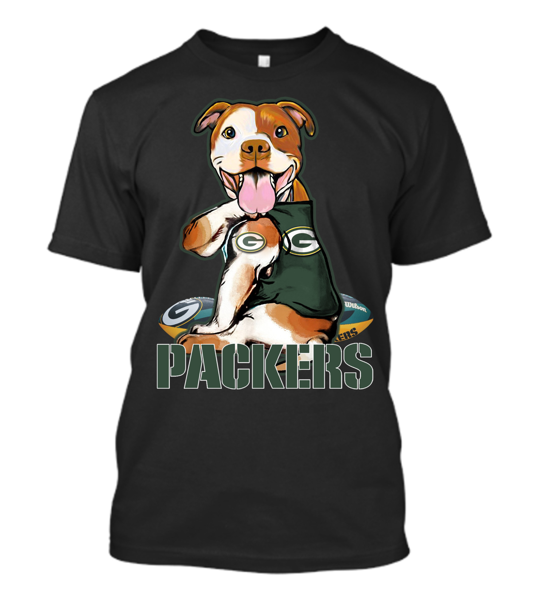 Packers Pitbull With Green Bay Wilson Football T-Shirt