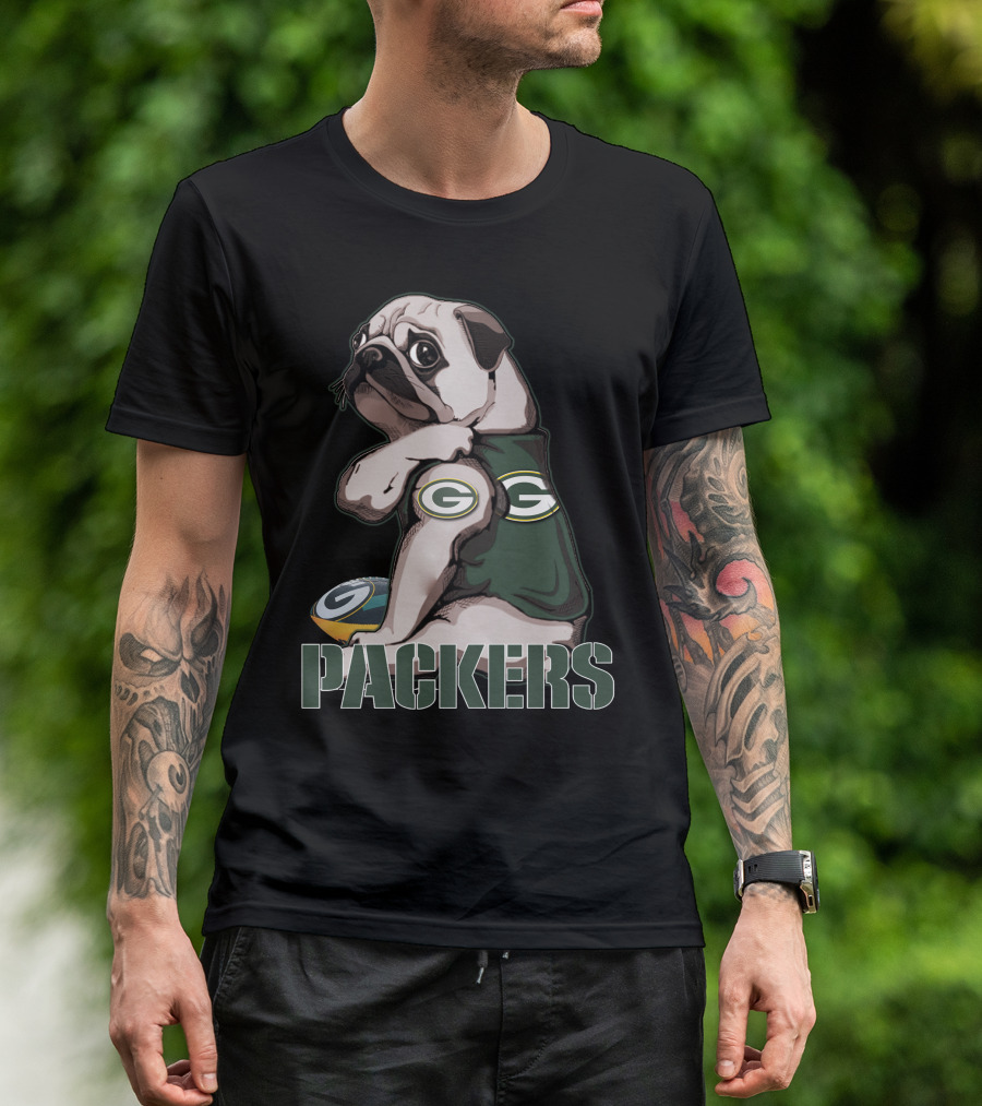 Packers Pug With Green Bay Logo Football T-Shirt