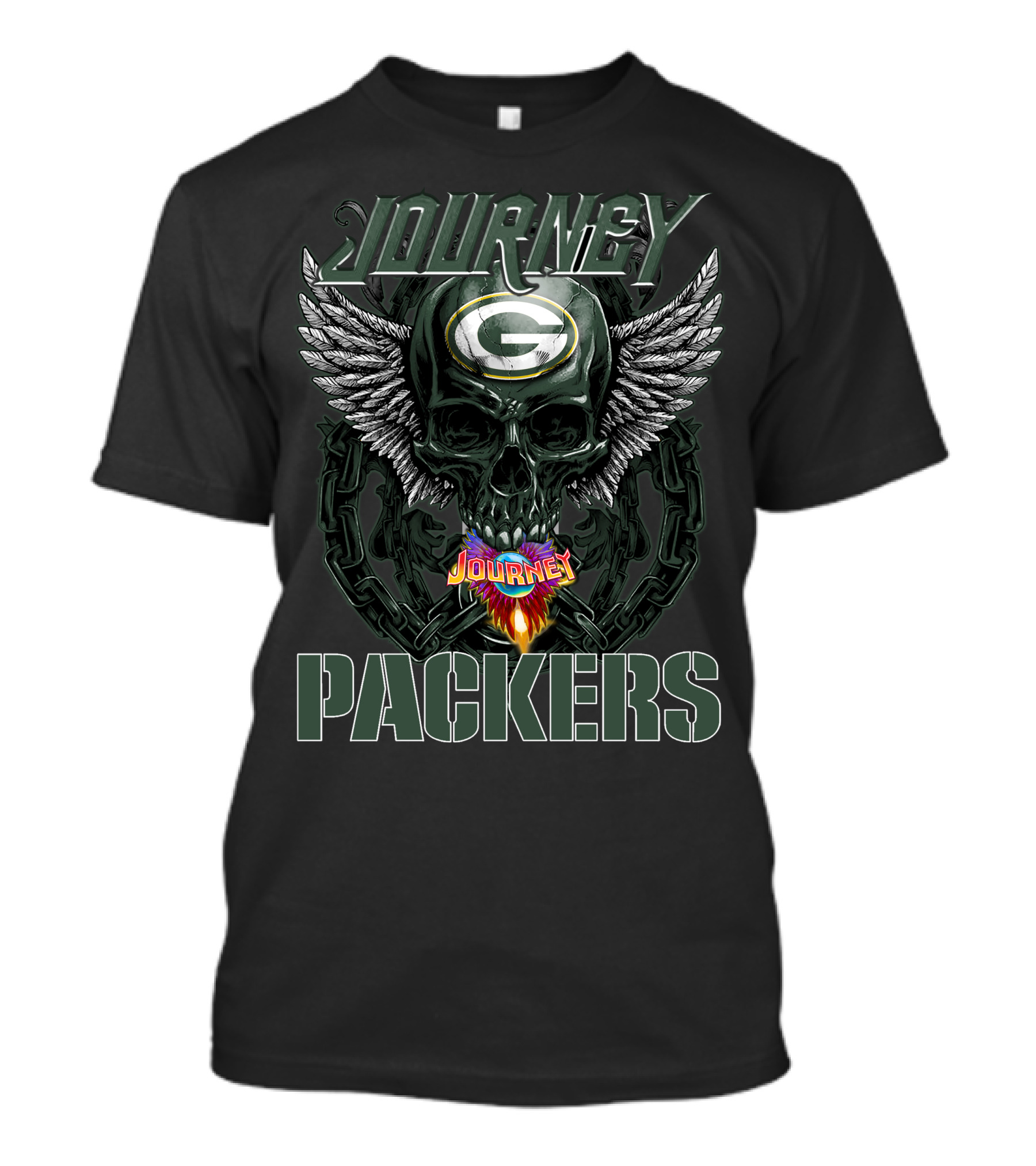 Journey Green Bay Packers Skull Wings Logo And Chains T-Shirt