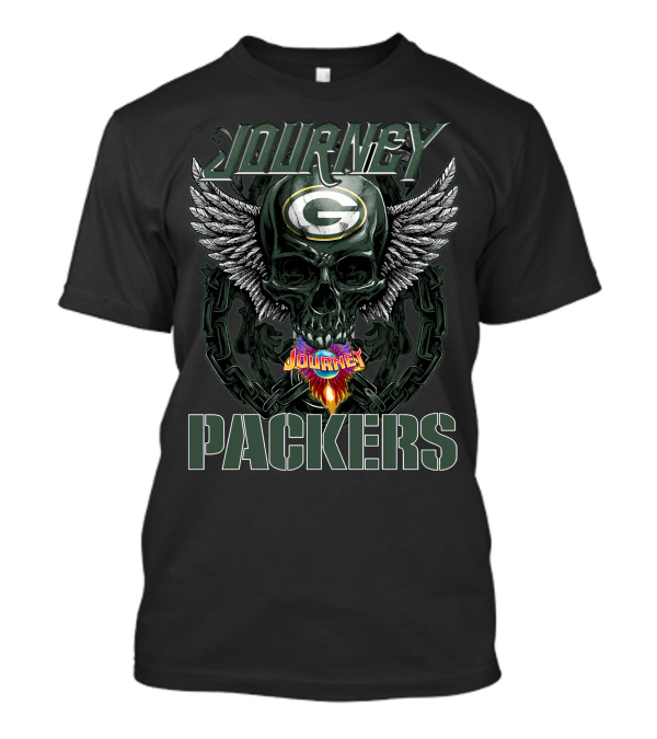 Journey Green Bay Packers Skull Wings Logo And Chains T-Shirt