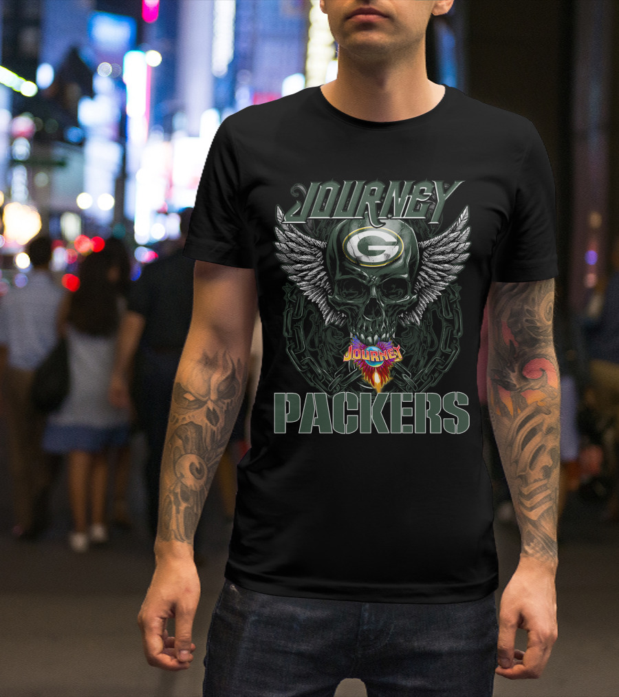 Journey Green Bay Packers Skull Wings Logo And Chains T-Shirt