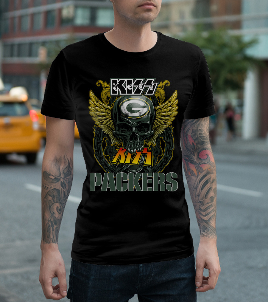 Kiss Green Bay Packers Skull Winged Helmet Packers T-Shirt