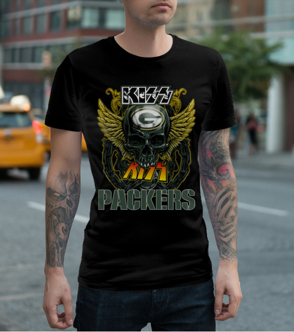 Kiss Green Bay Packers Skull Winged Helmet Packers T-Shirt