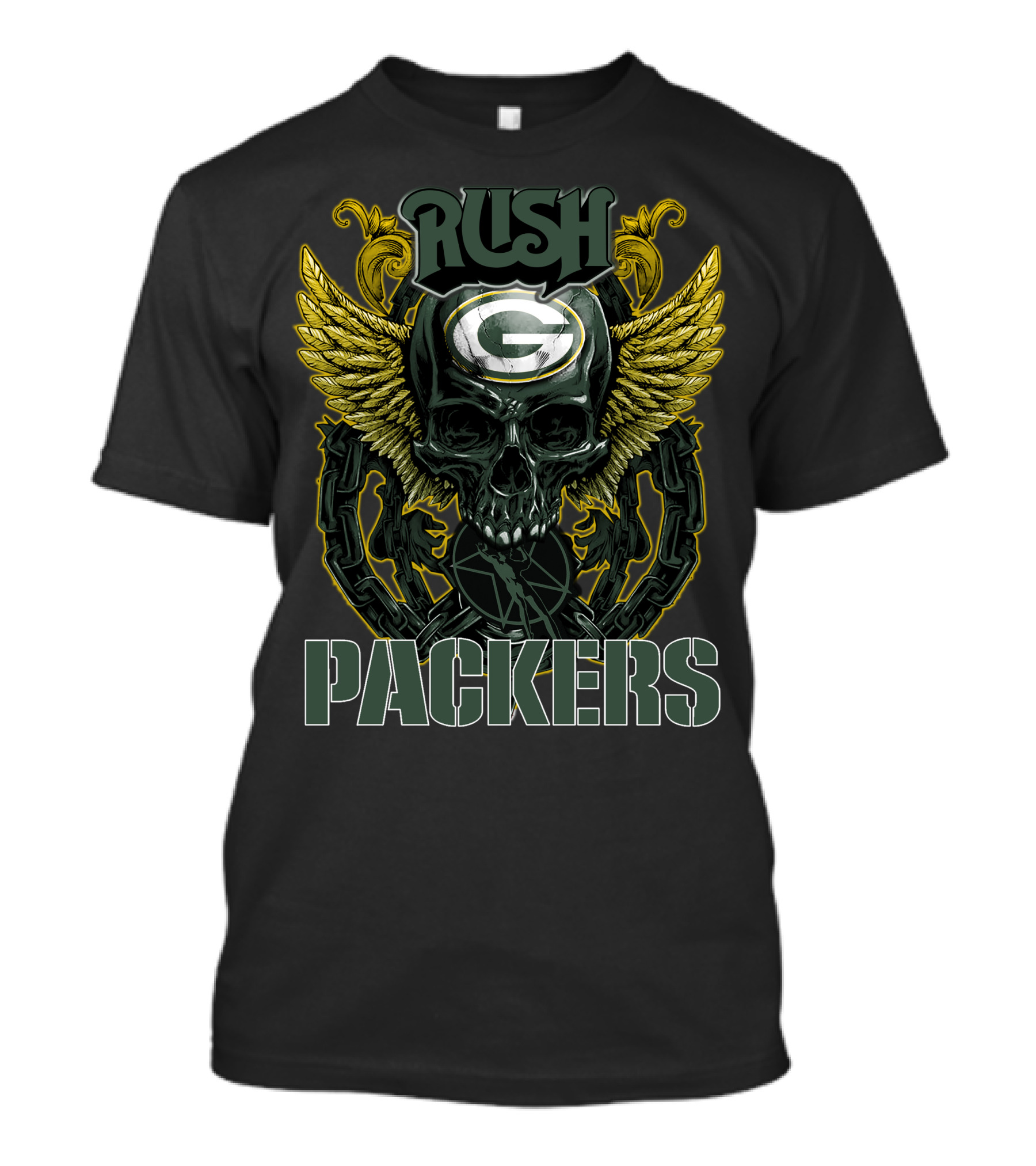 Rush Green Bay Packers Skull Wings Chain T-Shirt