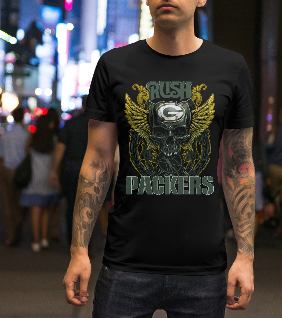 Rush Green Bay Packers Skull Wings Chain T-Shirt