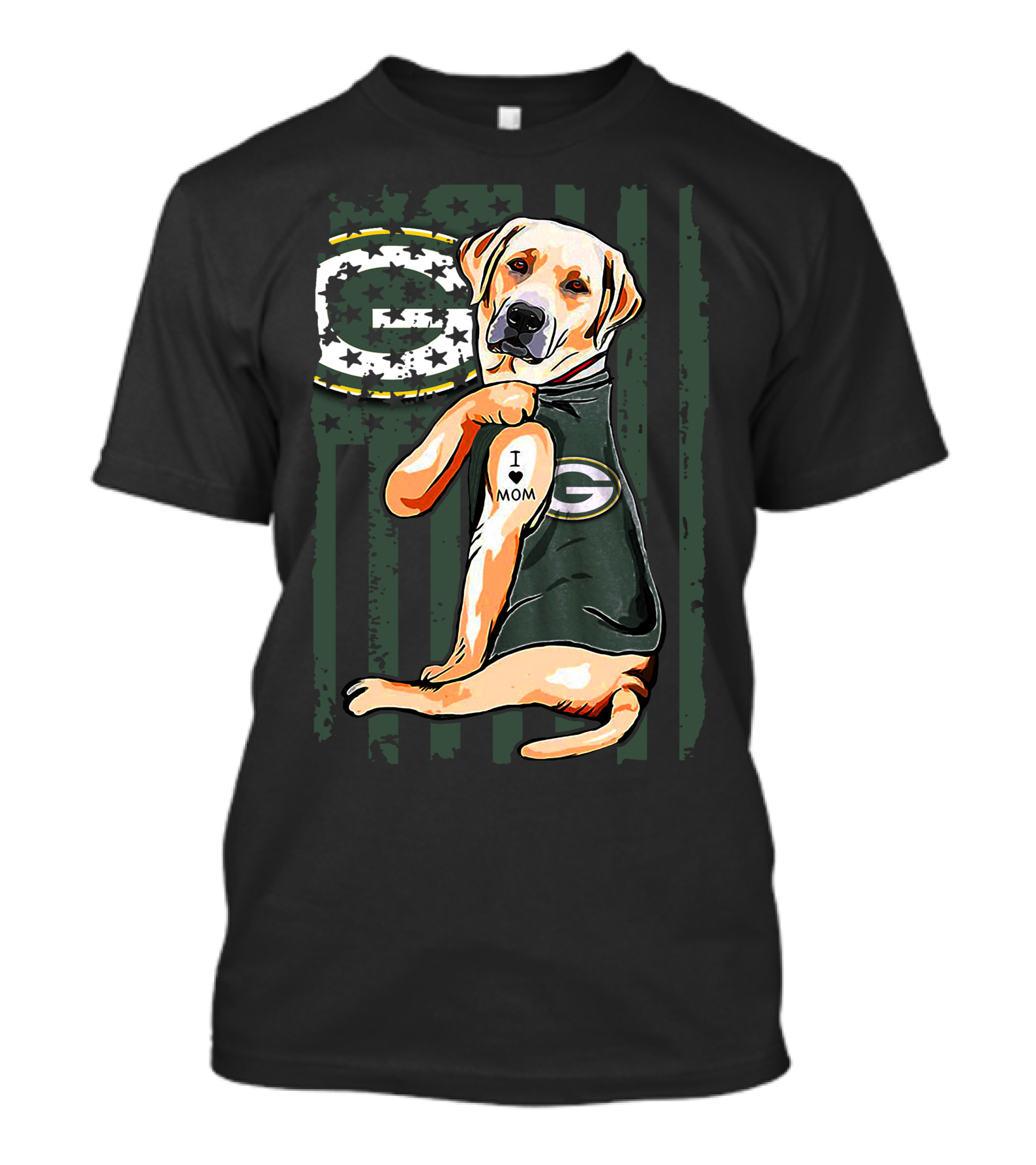 Labrador Retriever I Love Mom Green Bay Packers Fan T-Shirt