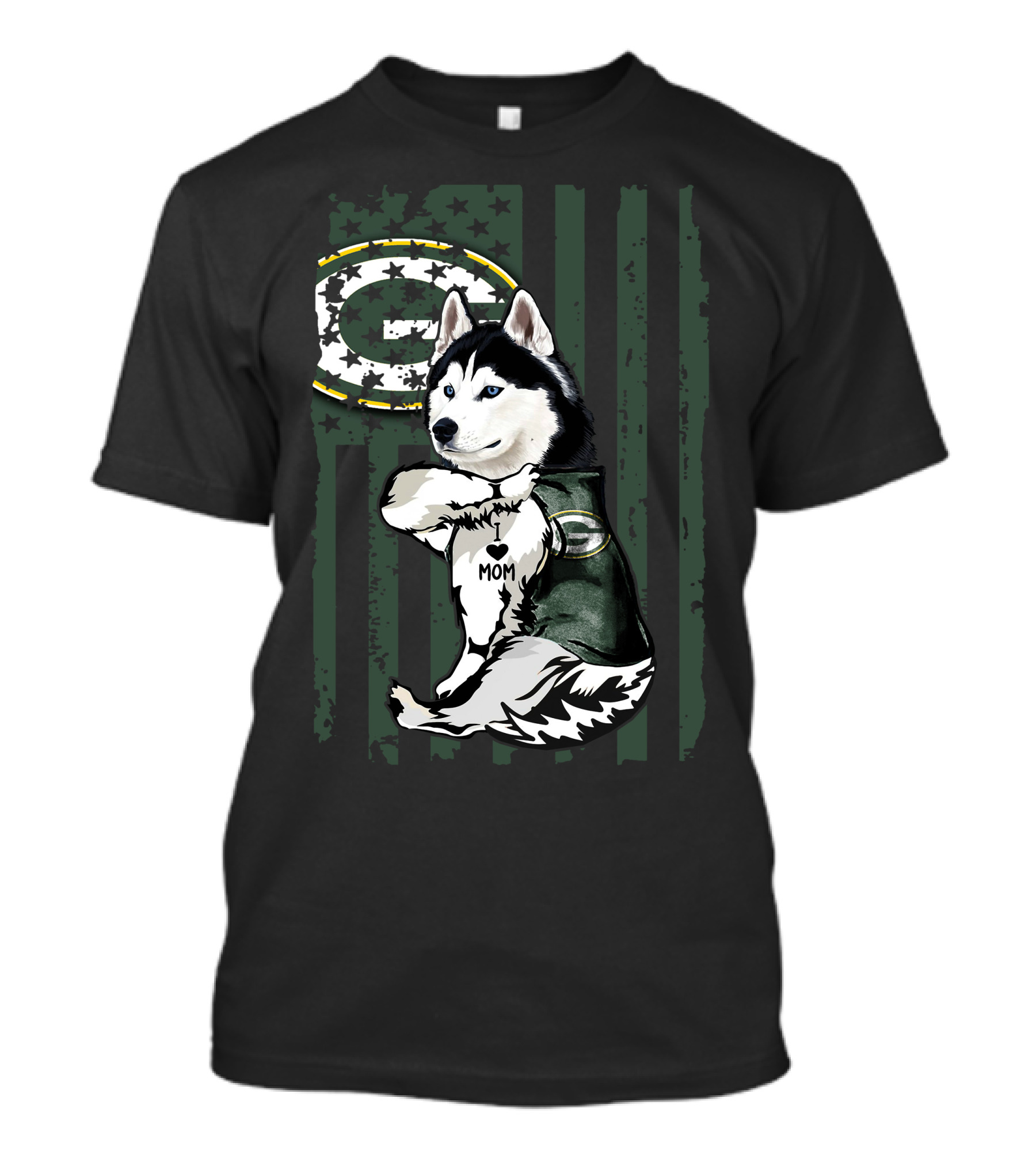 Siberian Husky Green Bay Packers I Love Mom T-Shirt