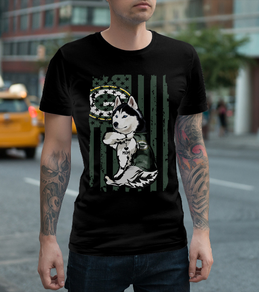 Siberian Husky Green Bay Packers I Love Mom T-Shirt
