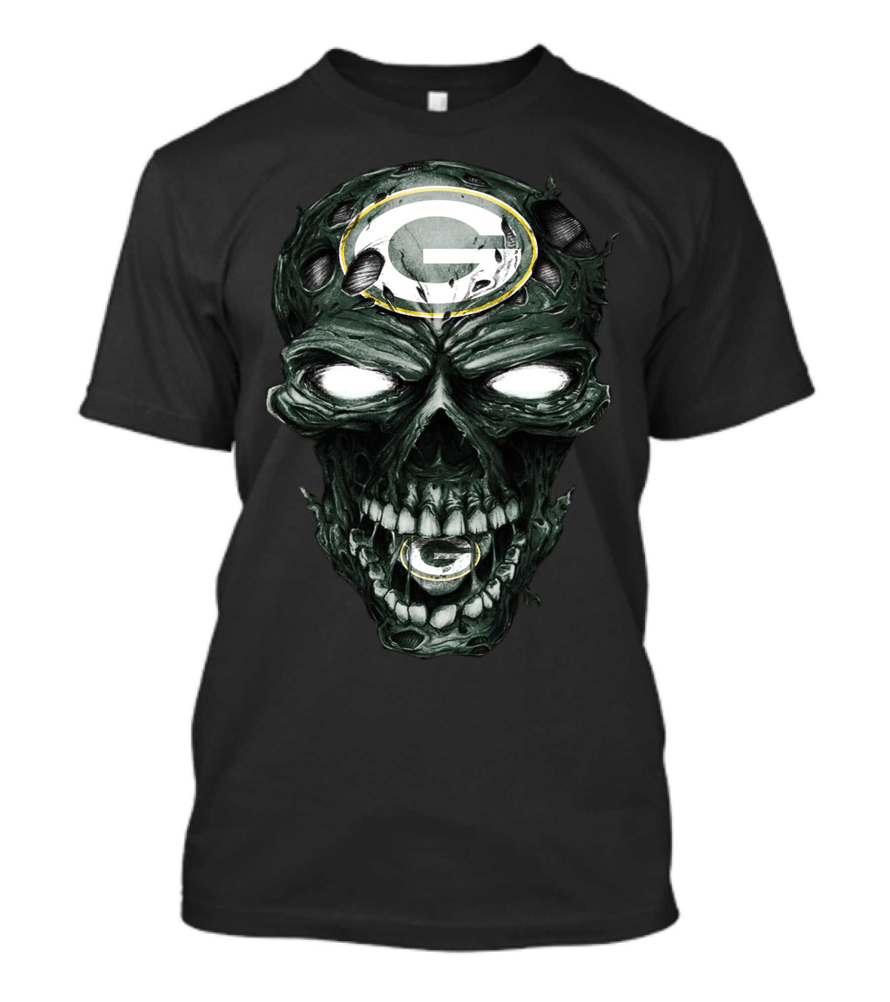 Green Bay Packers Skull Face With Team Logo Eyes T-Shirt