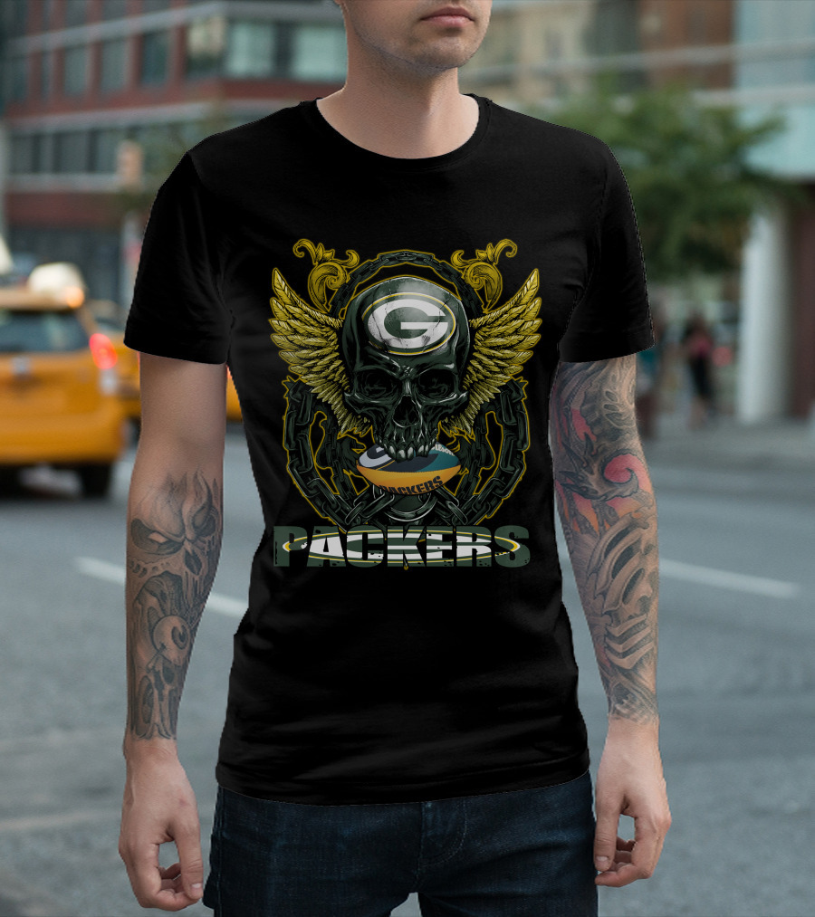 Packers Skull With Wings and Football Helmet T-Shirt
