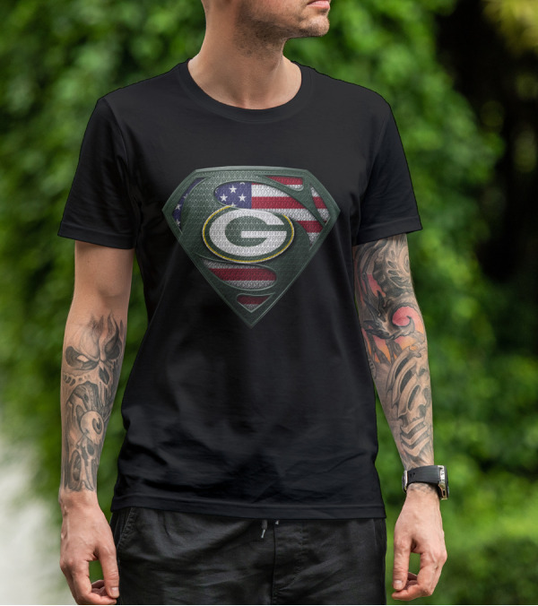 Green Bay Packers American Flag Shield T-Shirt