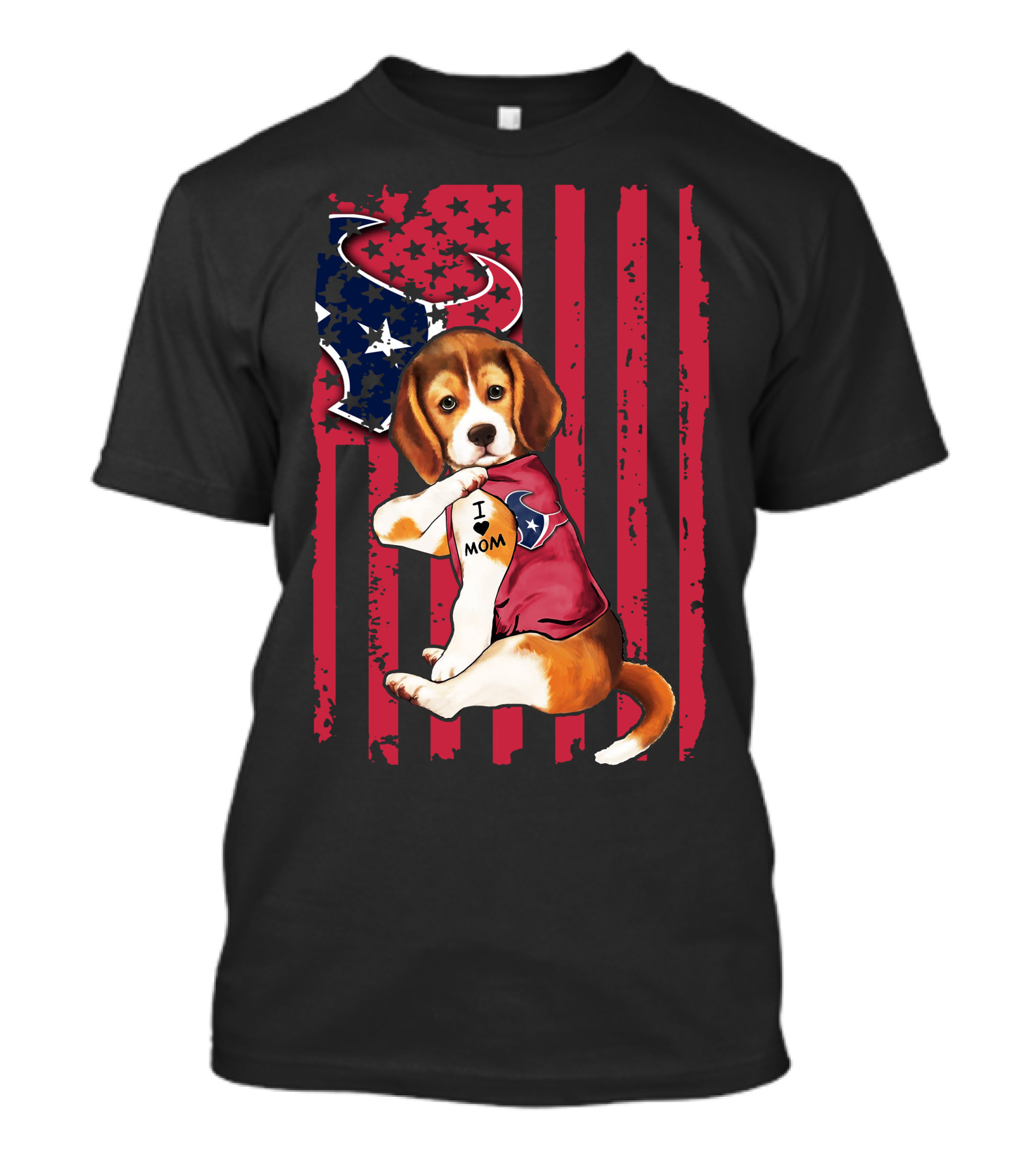 Beagle I Love Mom Houston Texans Stars And Stripes Flag T-Shirt